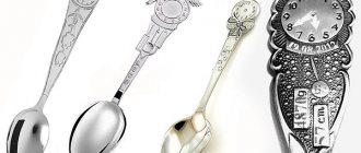 Photo of different silver spoons for children with the possibility of engraving.